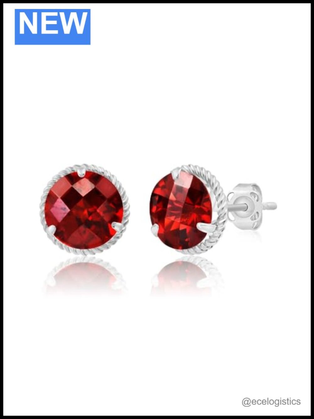 14K White Gold 8mm Created Ruby Stud Earrings